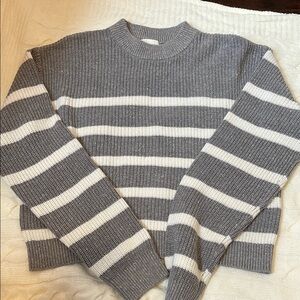 Gray and White Striped Women's Sweater